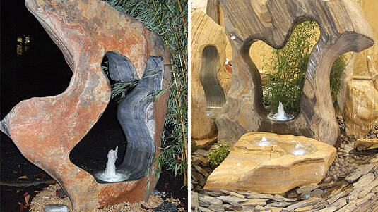 Quellsteine in organischer Form aus Ozeanfindlingen als Zimmerbrunnen oder für den Garten.